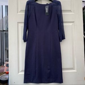 NWT Dkny Fitted dress 3/4 Chiffon Sleeves Navy 4